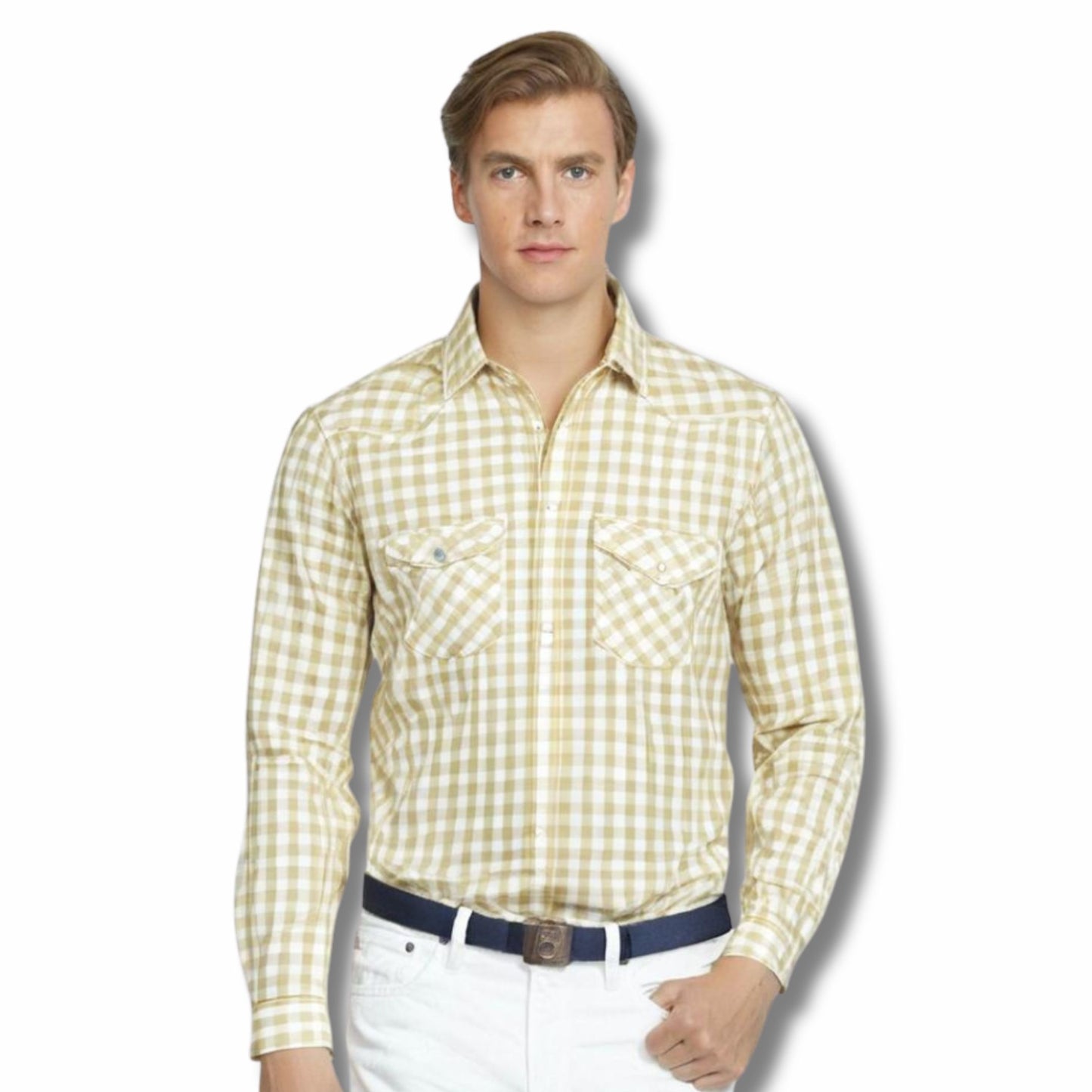 Small checks shirt for Men in Beige 