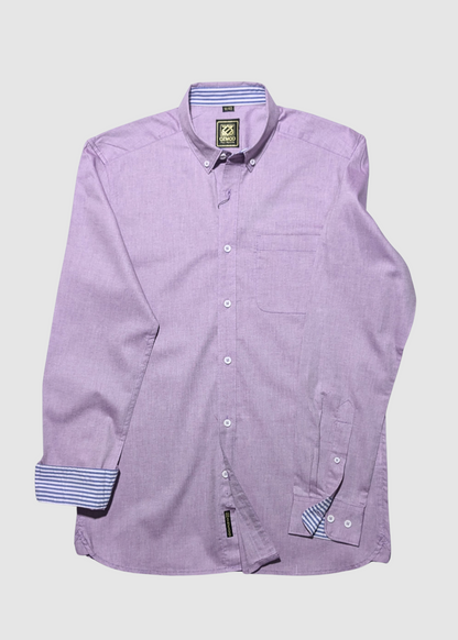 Mauve Shirt in Cotton with Button Down & Contrast Trim
