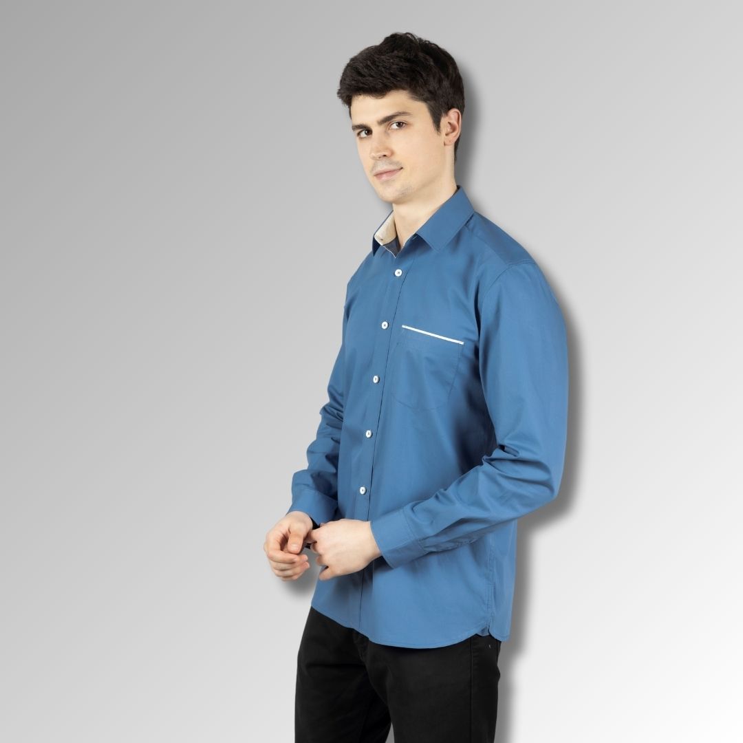 Blue shirt with  white trim