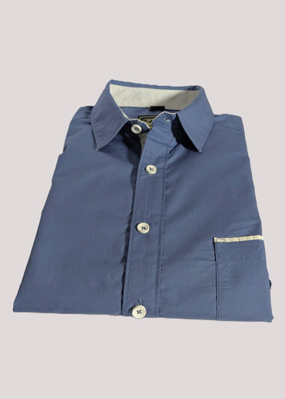 Ash Blue Contrast Men Shirt in Cotton with Full Sleeves & Single Pocket