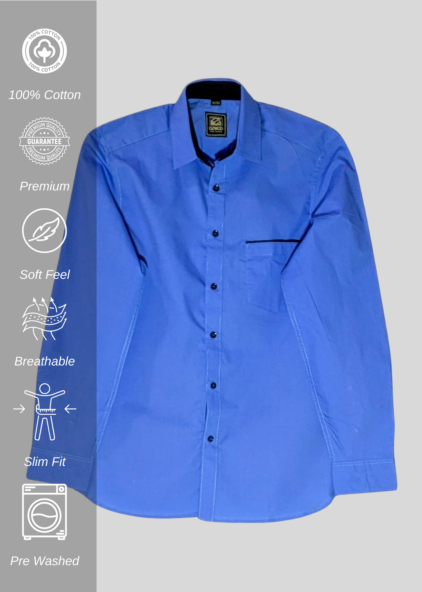 Electric Blue Contrast Men Shirt in Cotton with Full Sleeves & Single Pocket