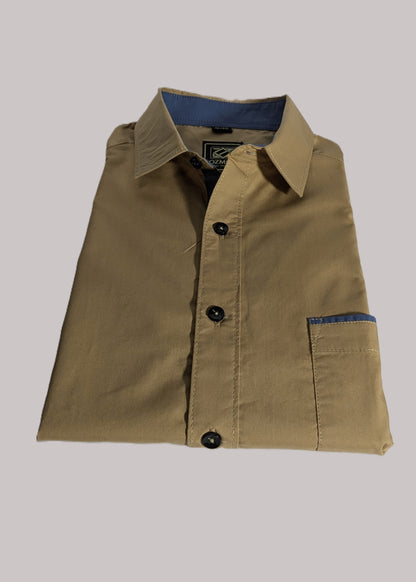 Tan Contrast Men Shirt in Cotton with Full Sleeves & Single Pocket