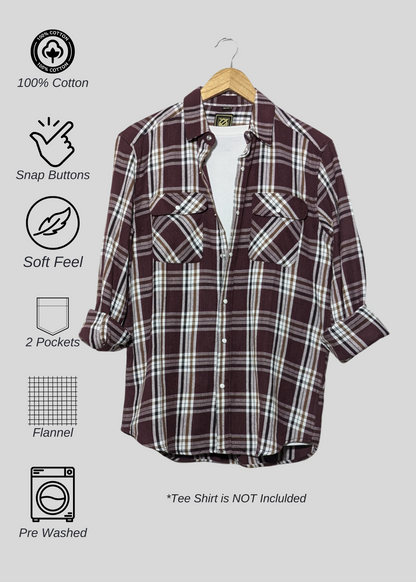 Red Checks Men Shirt in Cotton Flannel with Double Pockets & Snap Buttons