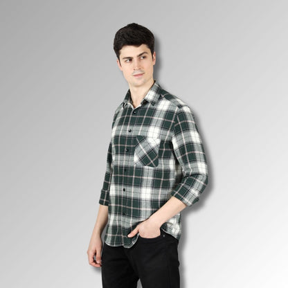 Green Flannel slim  fit mens Shirt