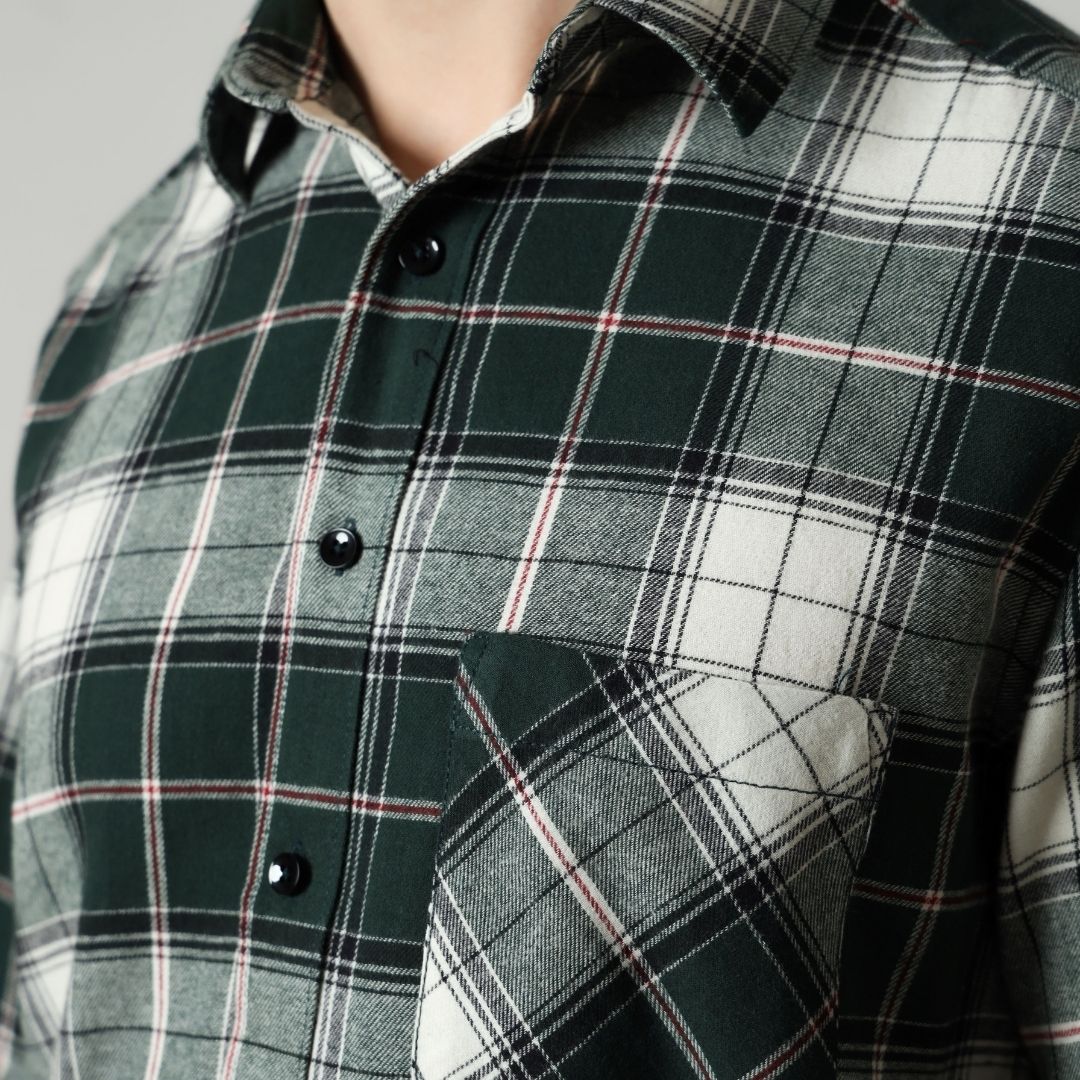 Close Up of Green  Flannel Checks Shirt  for Men