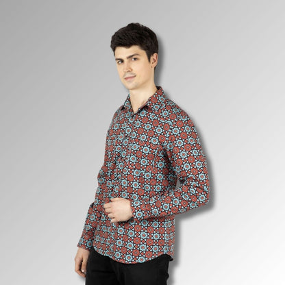 Green Printed  Double Pocket mens  Shirt