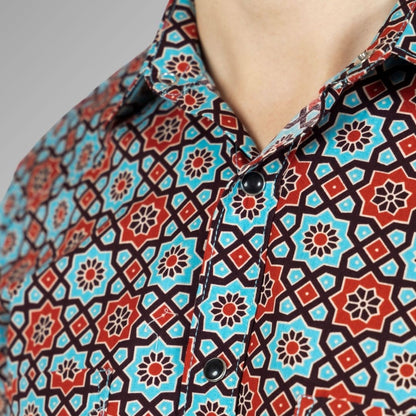 Close Up of Green  Printed Shirt for  Men