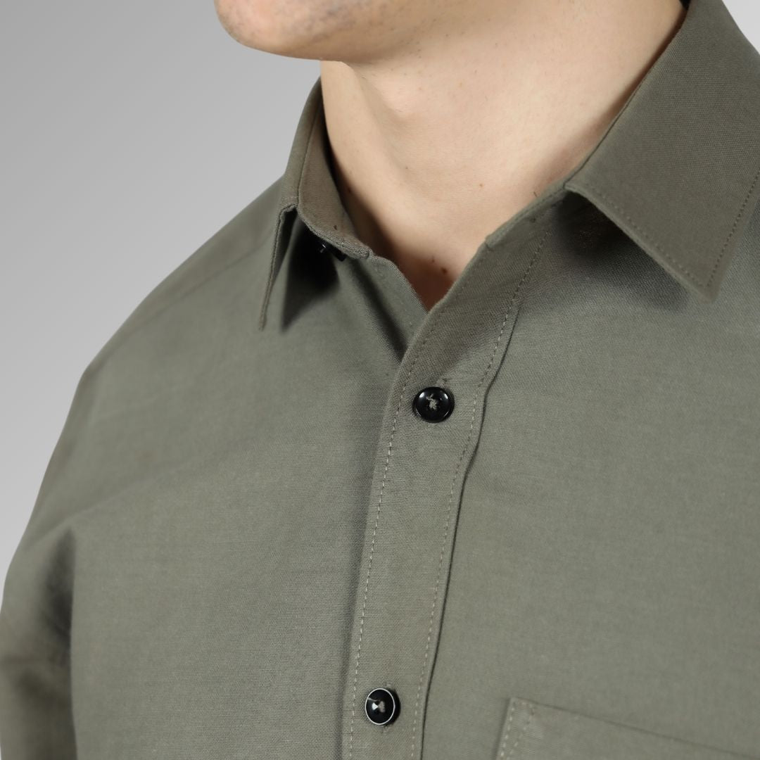 Close Up of Olive  Green Shirt for Men