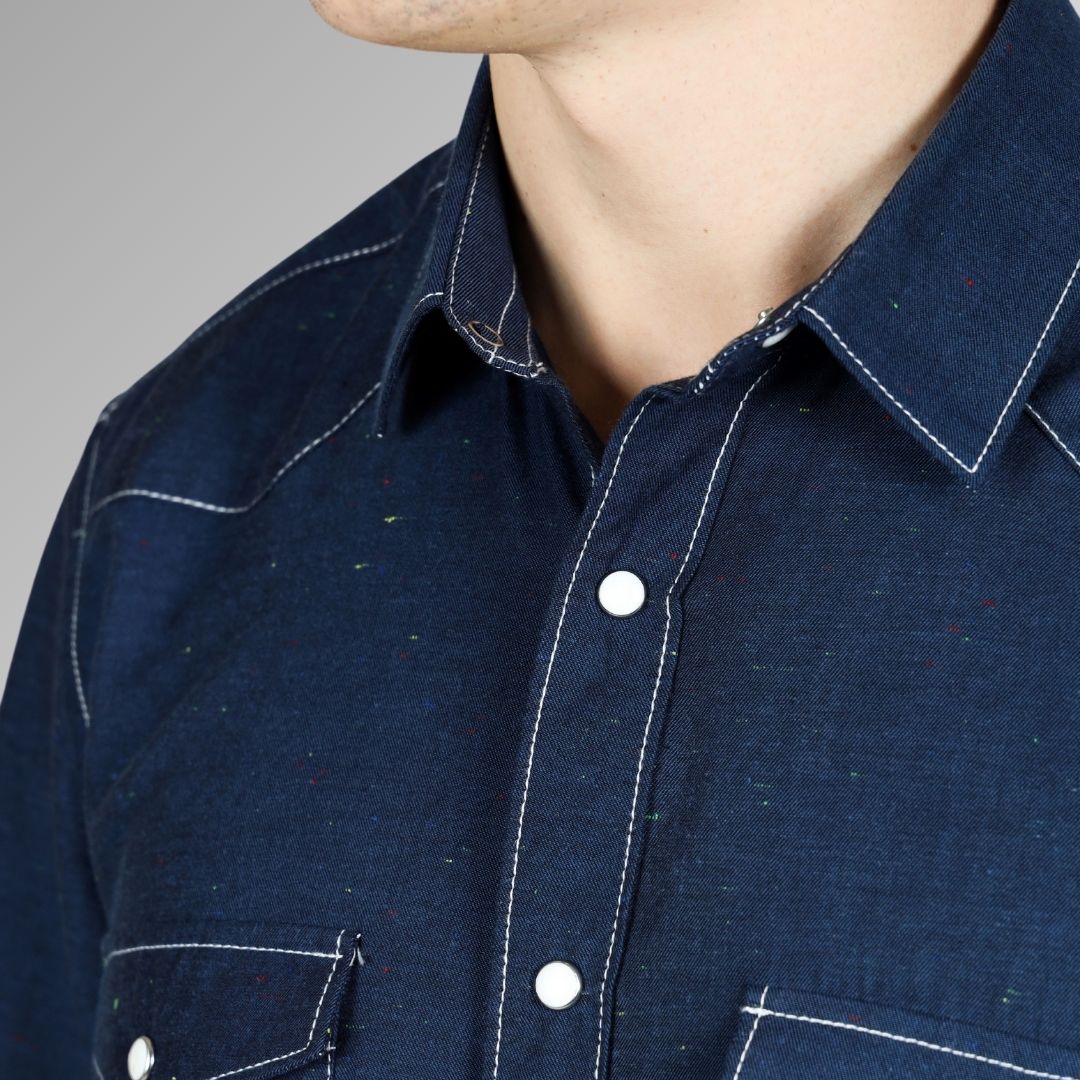 Close Up of Navy  Blue Shirt for Men