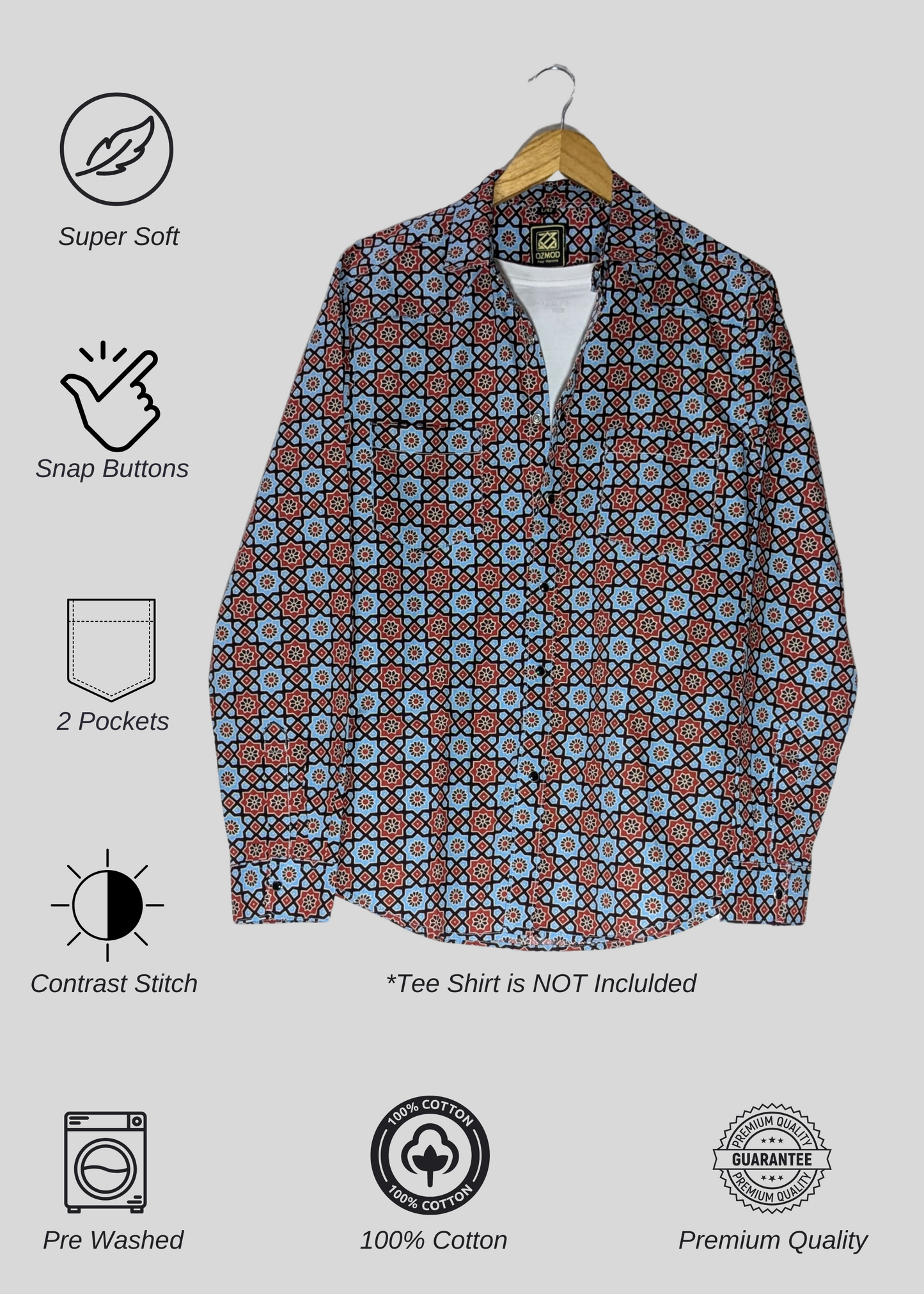 Turquoise Mens Western Shirt in Printed Cotton with Western Yoke