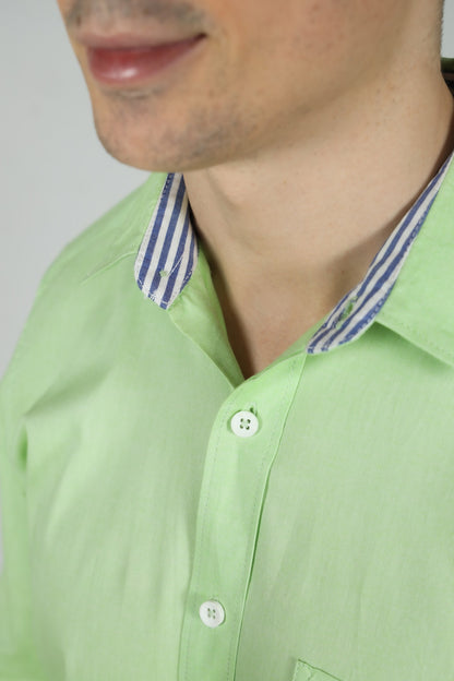 Lime Green Regular Fit Men's Oxford Shirt in Cotton with Button Down & Contrast Trim - OZMOD