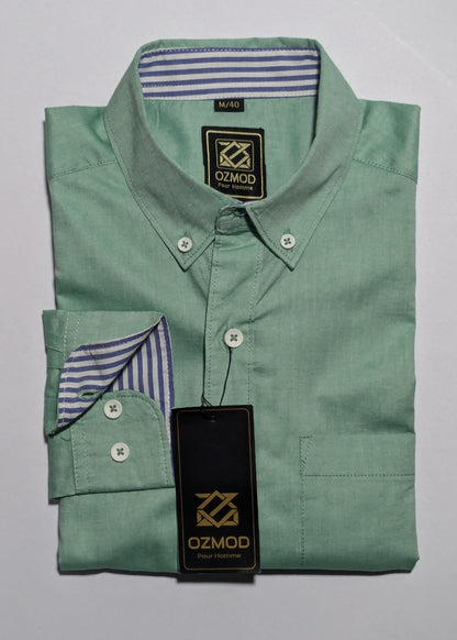 Green Regular Fit Men's Oxford Shirt in Cotton with Button Down & Contrast Trim