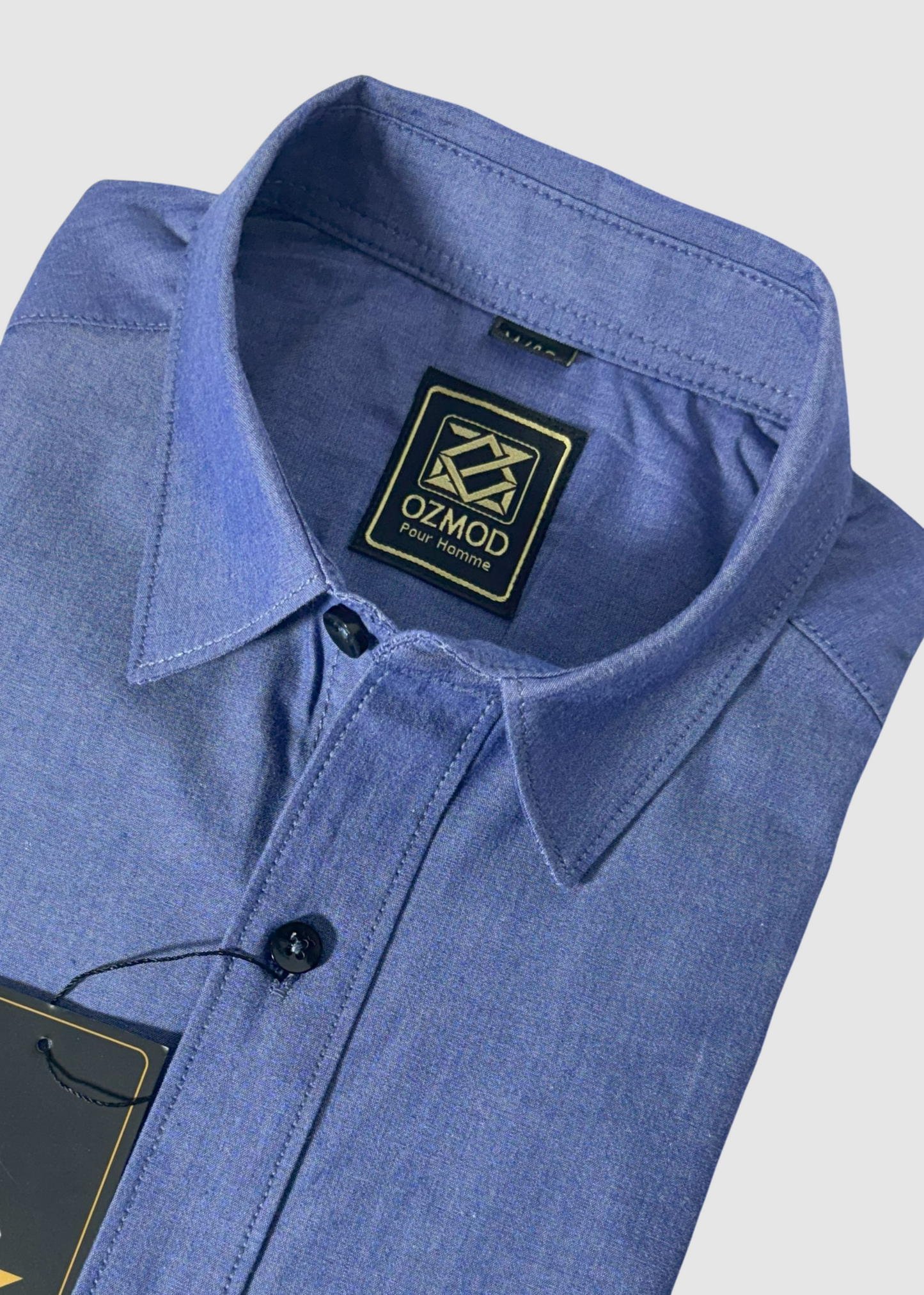 Blue Tapered Shirt in Melange Cotton with Single Pocket