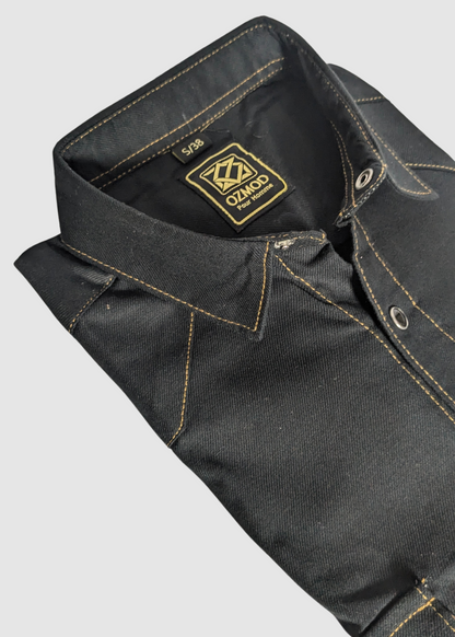 Men's Black Colour Western Shirt in Twill Cotton with Western Yoke