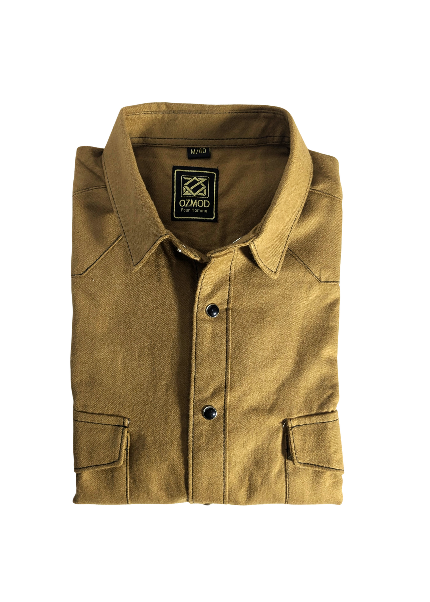 Men's Tan Colour Western Shirt in Twill Cotton with Western Yoke