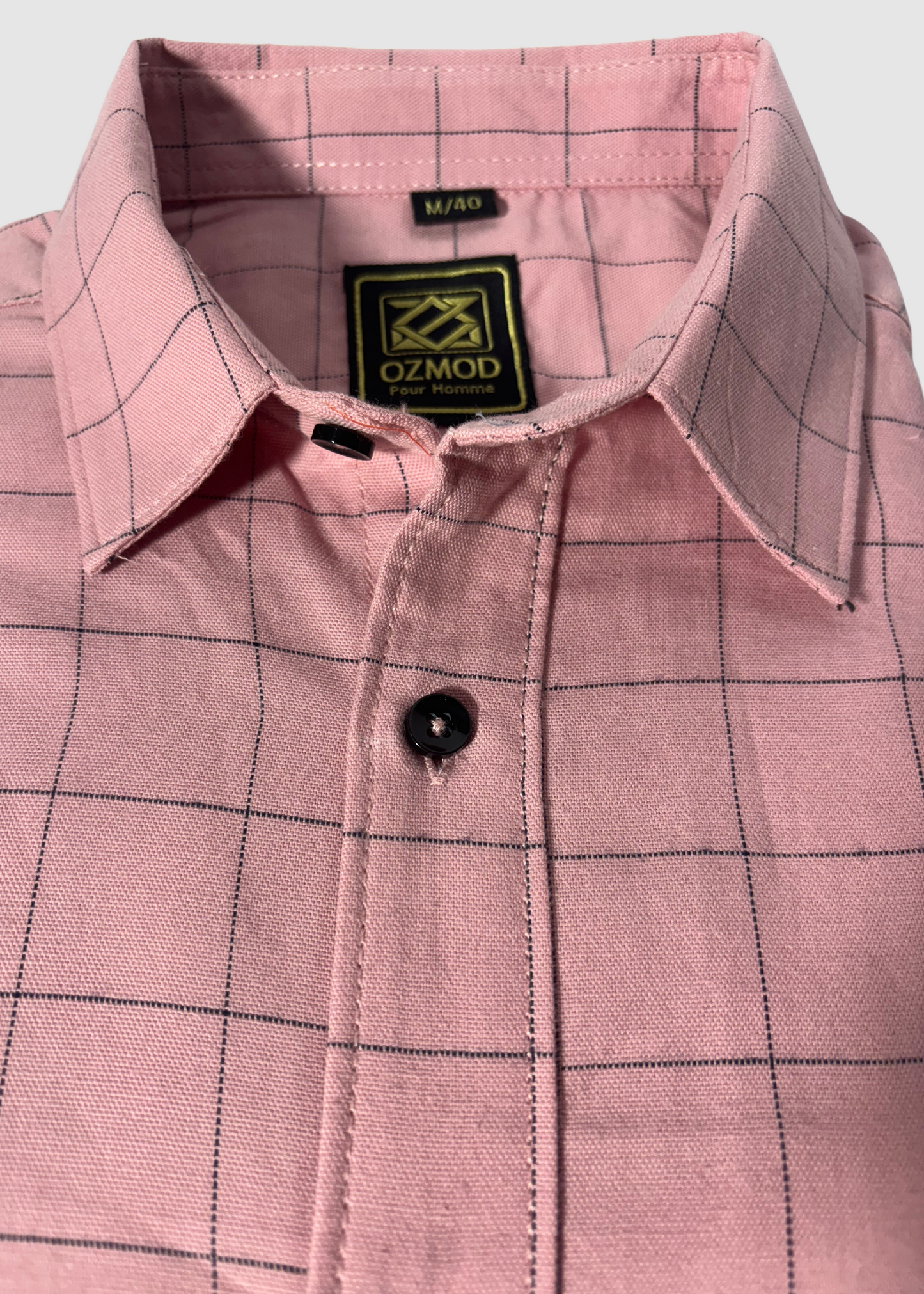 Pink Tapered Shirt in Checks Cotton with Full Sleeves
