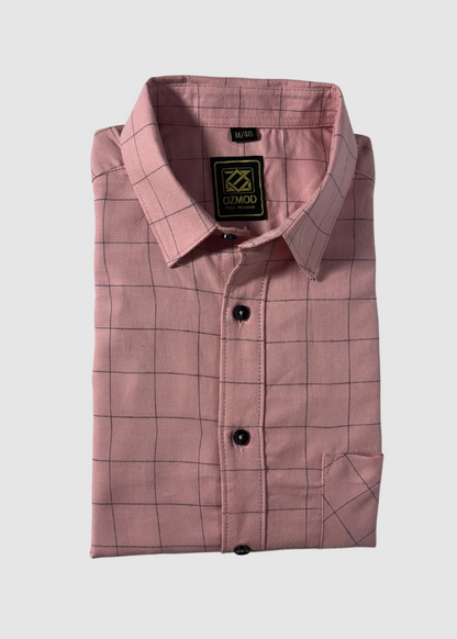 Pink Tapered Shirt in Checks Cotton with Full Sleeves