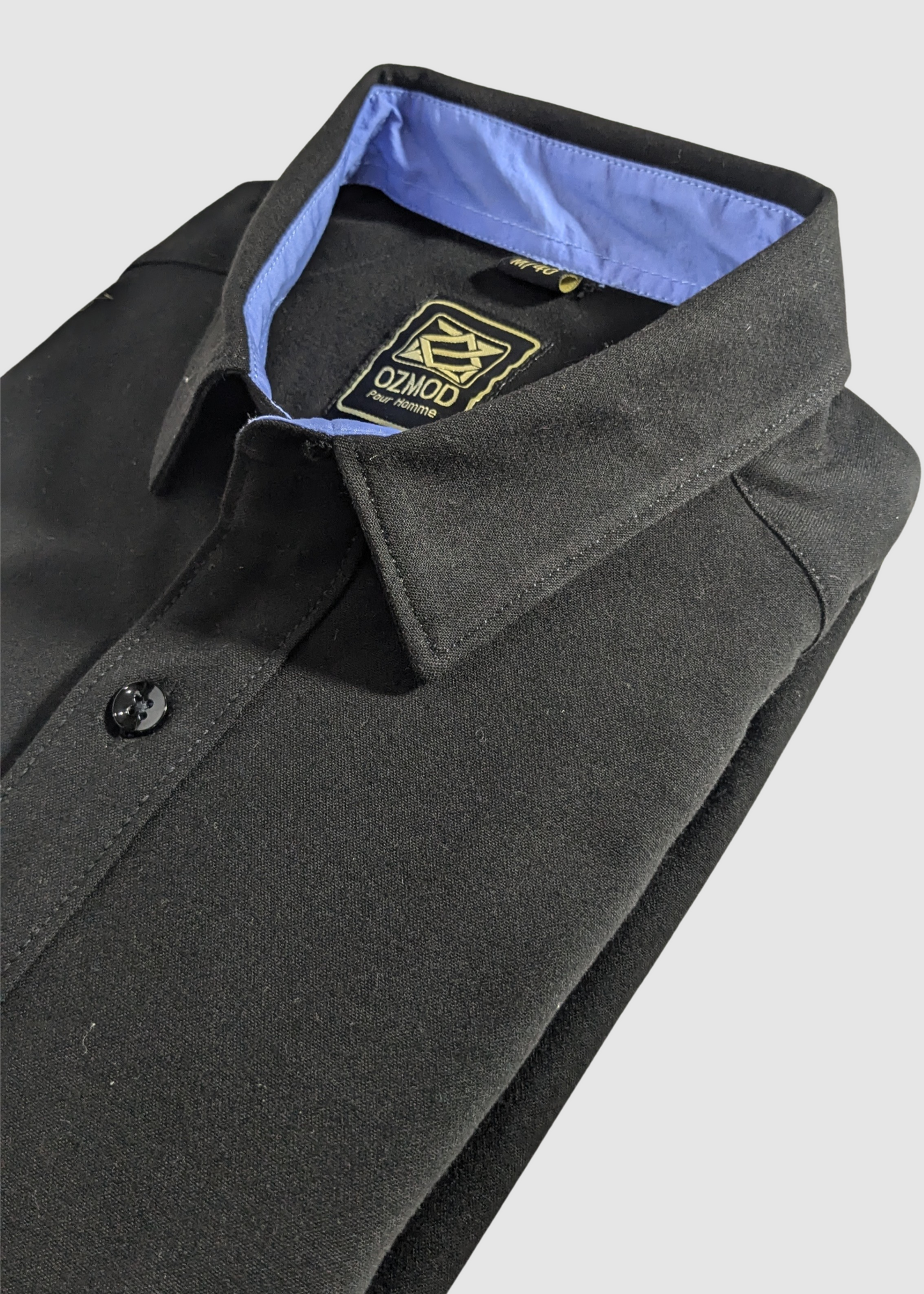 Black Contrast Men Shirt in POLYSPANDEX with Full Sleeves & Single Pocket