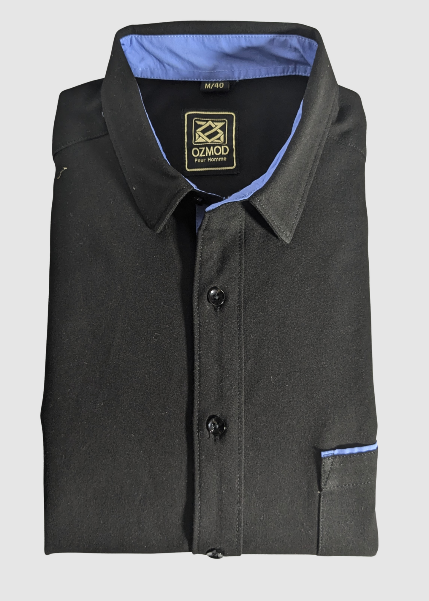 Black Contrast Men Shirt in POLYSPANDEX with Full Sleeves & Single Pocket