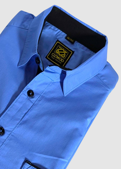Electric Blue Contrast Men Shirt in Cotton with Full Sleeves & Single Pocket