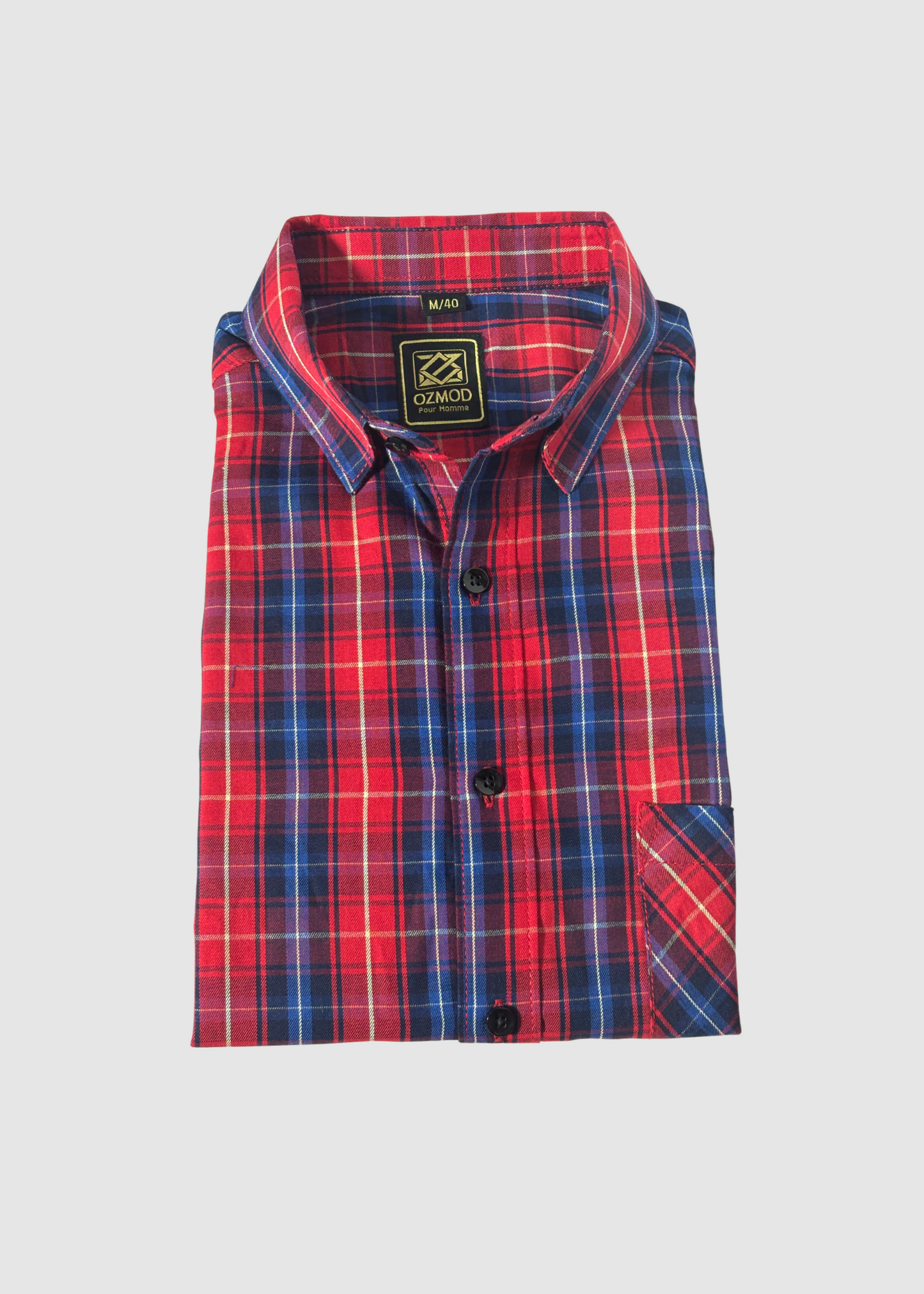 Red Tapered Shirt in Checks Cotton with Single Pocket